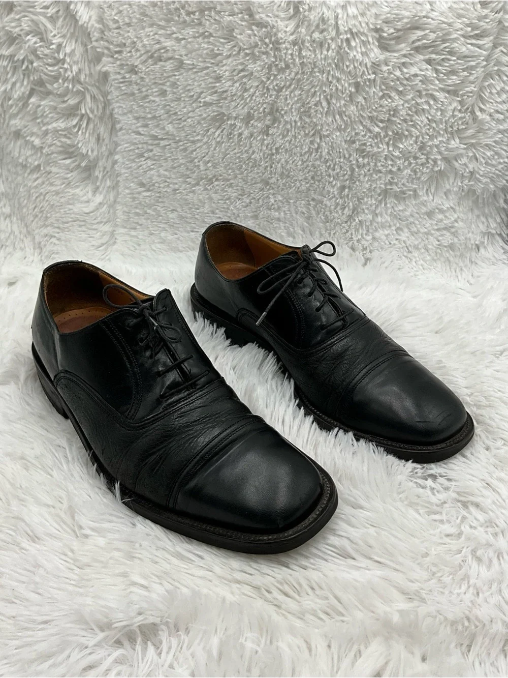 Pelle Line Shoes Oxfords Size 9.5 Black Leather Cat’s Paw Heel Made in Spain